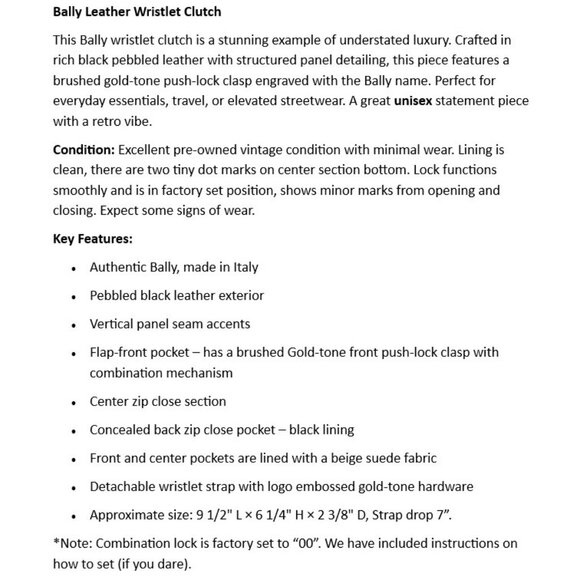 Vintage Bally Unisex Black Pebbled Leather Wristlet Clutch - Picture 2 of 10